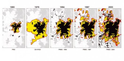 Crecimiento de Santiago desde 1960. Fuente: PODUJE, Ivn. El globo y el Acorden: Planificacin Urbana en Santiago