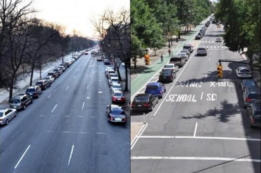 Antes y después del Prospect Park West. El tamaño correcto para todos (Crédito de la imagen: NYC DOT)