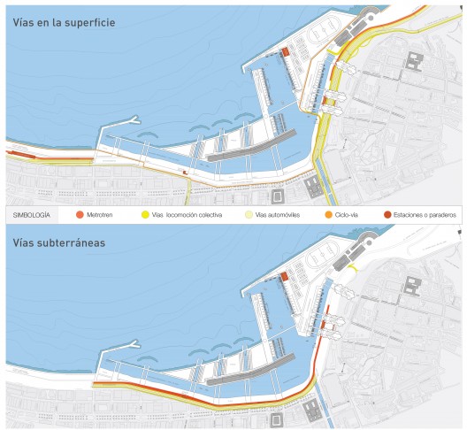 Vías de circulación propuestas en anteproyecto Parque de Mar Puerto Barón. Image Cortesia de Boris Ivelic, Edison Segura y Pablo Vásquez