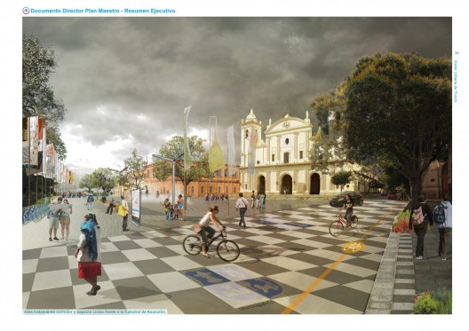 Vista tratamiento corredor y espacio cívico frente a la Catedral de Asunción. Image Cortesia de Plan CHA