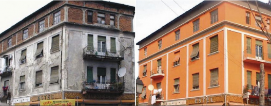 El antes y el después del primer edificio pintado en Tirana