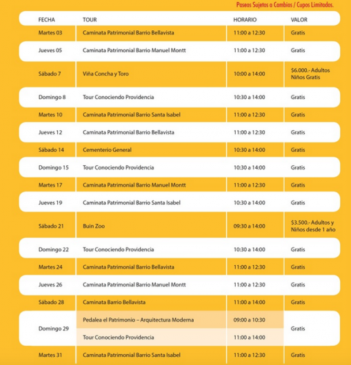 calendario recorridos patrimoniales providencia marzo 2015