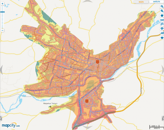 Mapa de ruido de la conurbación Temuco-Padre Las Casas. Fuente: Mapcity.