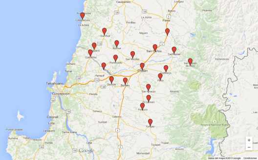 Proyecto para la creación de la Región de Ñuble. Elaborado con Google Maps.