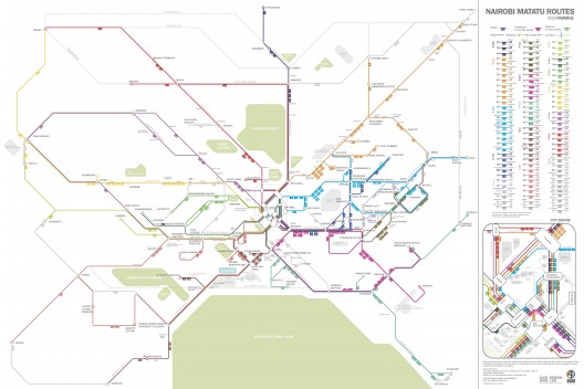 Mapa elaborado por Digital Matatus para el transporte público en Nairobi, Kenia. Disponible para descargar en www.digitalmatatus.com